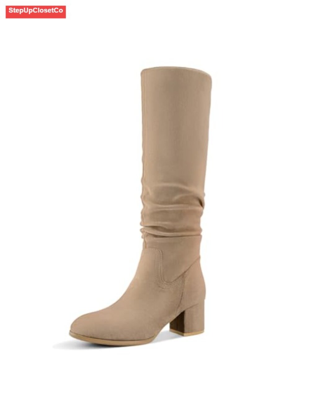 Knee High Boots Chunky Heel Pointed Toe Suede Slouch Side Zipper